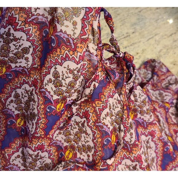 Band Of Gypsies Women's L Floral Print Mini Dress Wine Fairy Whimsy Goth Boho - Picture 7 of 13